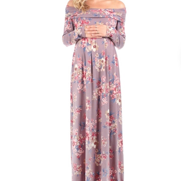 Mother Bee Maternity Purple Floral Long Sleeve Dress - Picture 1 of 7